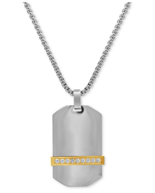 Macy's Cubic Zirconia Dog Tag 24 Pendant Necklace in Stainless Steel Yellow Ion-Plate