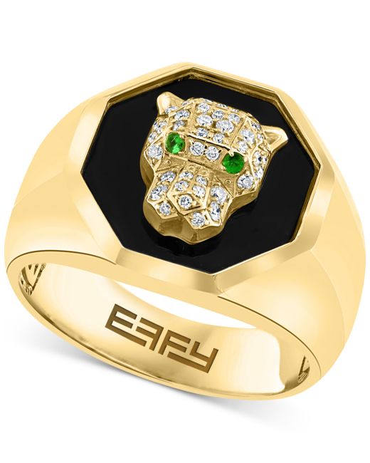 Effy Collection Effy Onyx Diamond 1/4 ct. t.w. Tsavorite Accent Panther Ring in 14k Gold