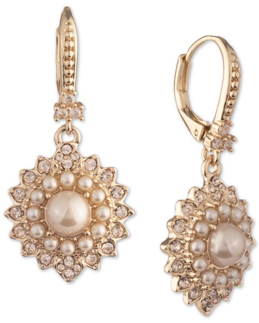 Marchesa Pave Imitation Pearl Cluster Drop Earrings