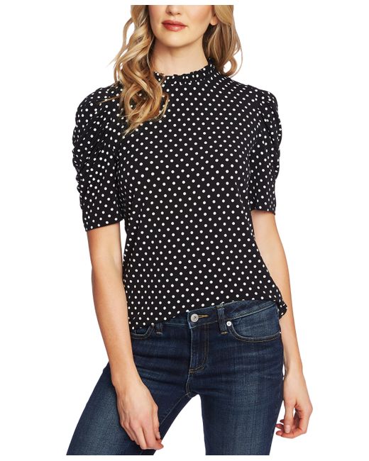 Cece Ruched Polka-Dot Top