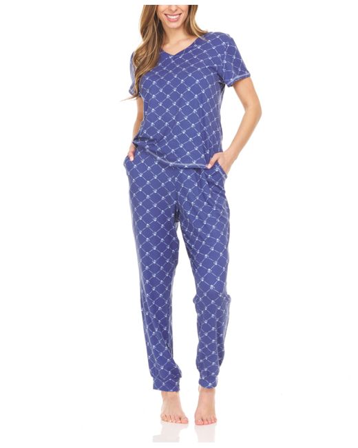 Bearpaw Logo Print Jersey Short Sleeve V-Neck T-Shirt and Jogger Pajama Lounge Comfy Sleepwear Set 2 Piece