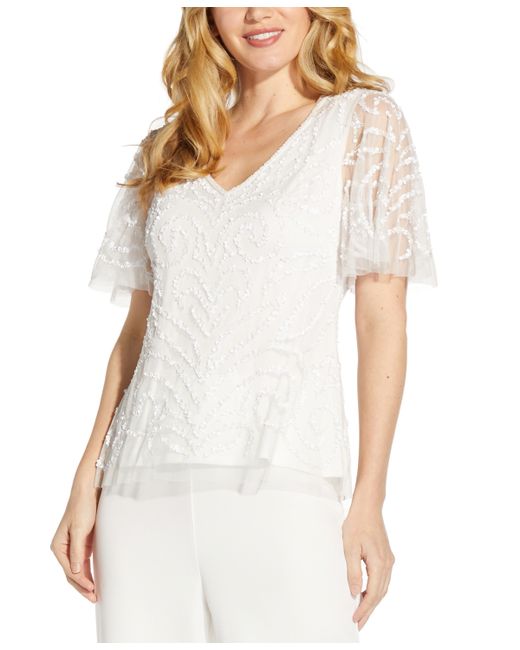 Adrianna Papell V-Neck Sequined Blouse