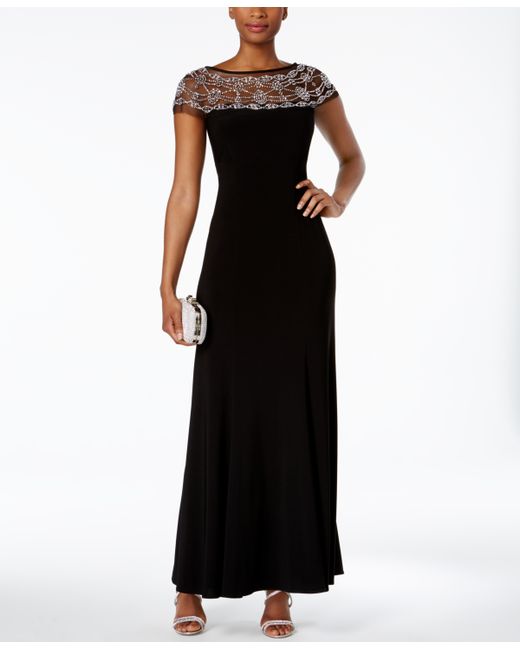 R & M Richards Beaded-Trim A-Line Gown
