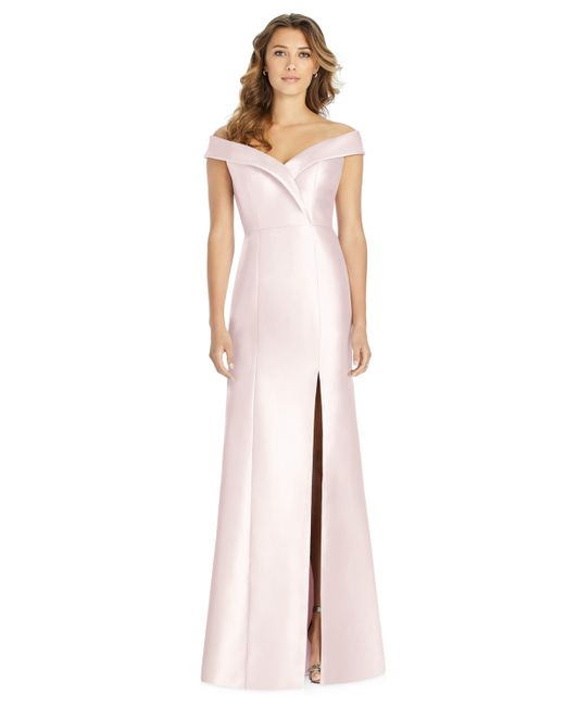 Alfred Sung Off-The-Shoulder Satin Gown
