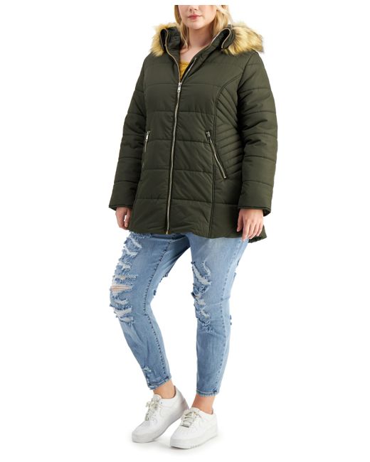 Maralyn & Me Juniors Trendy Plus Faux-Fur Trim Hooded Puffer Coat Created for Macys
