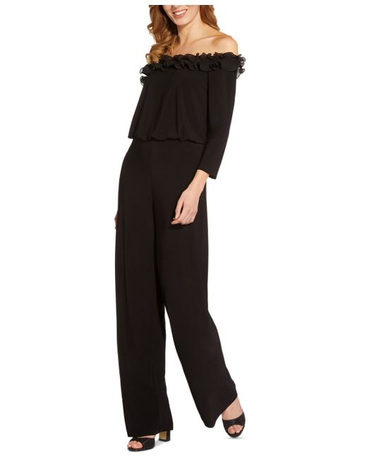 Adrianna Papell Ruffled Off-The-Shoulder Jumpsuit