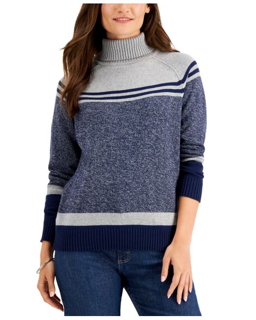 Karen Scott Amelia Cotton Colorblocked Turtleneck Sweater Created for Macys