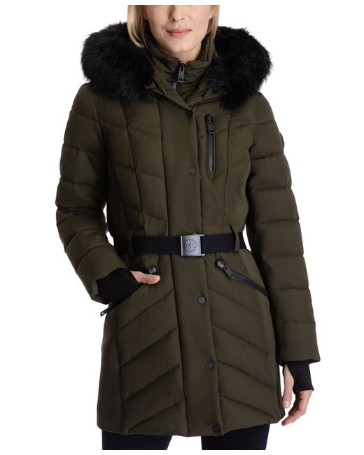 Michael Kors Michael Belted Faux-Fur-Trim Hooded Puffer Coat Created for