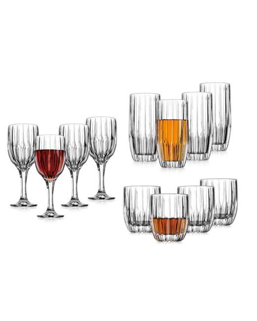 Godinger Pleat 12 Piece Set of Double Old Fashion Highball and Goblet Glasses