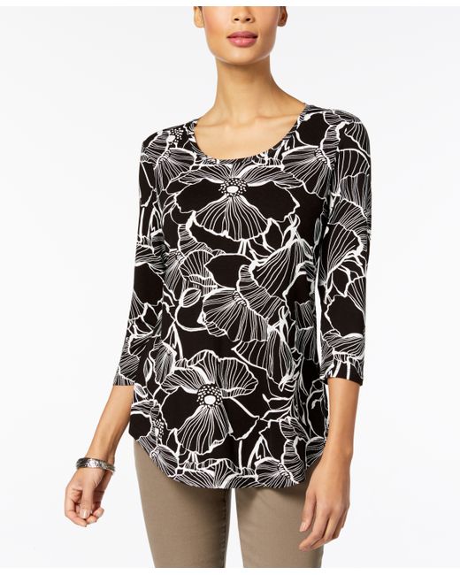 Jm Collection Petite 3/4-Sleeve Printed Top Created for Macys