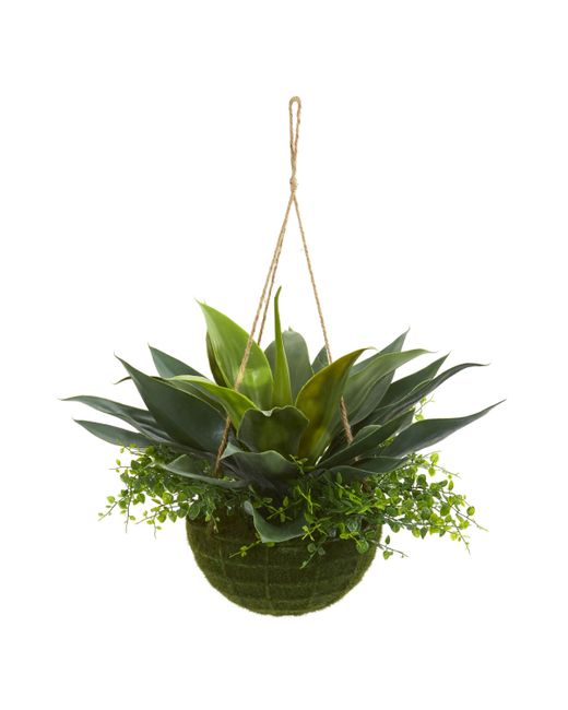 Nearly Natural Agave and Maiden Hair Artificial Plant in Hanging Basket Indoor/Outdoor