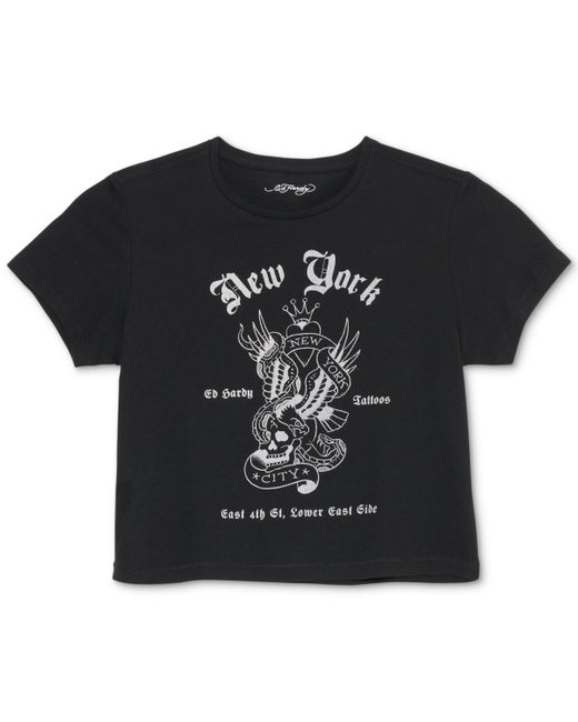 Ed Hardy New York Cropped Graphic T-Shirt