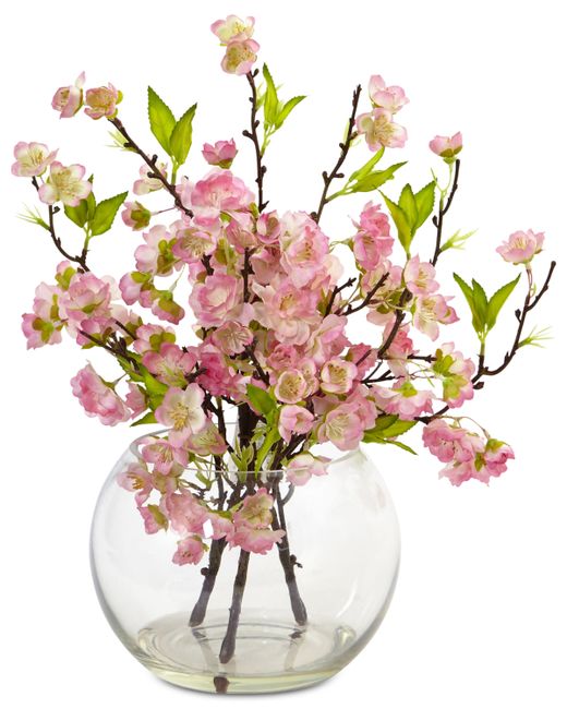 Nearly Natural Cherry Blossom in Large Glass Vase