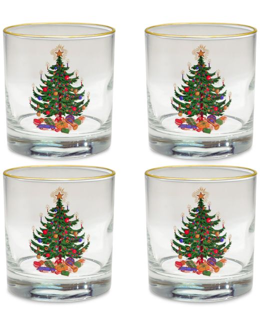 Culver Christmas Tree Old-Fashioned Glass with 22k Gold Rim Set of 4