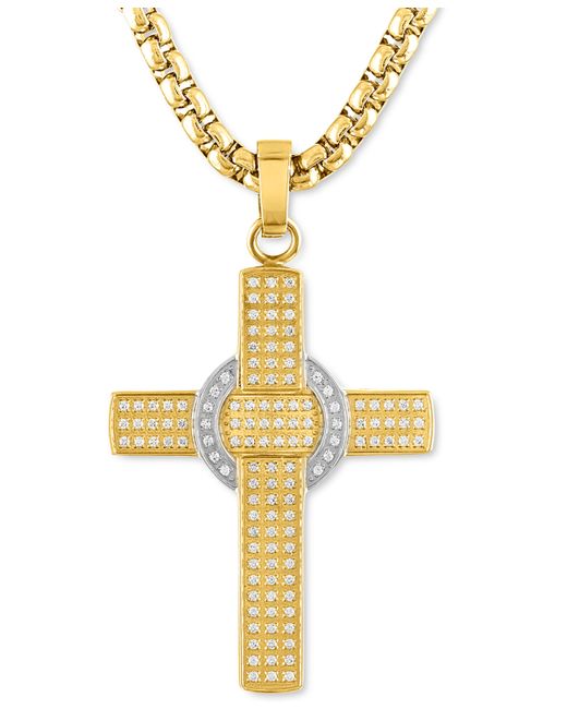 Macy's Diamond Cross 22 Pendant Necklace 1 ct. t.w. Stainless Steel Ion-Plate