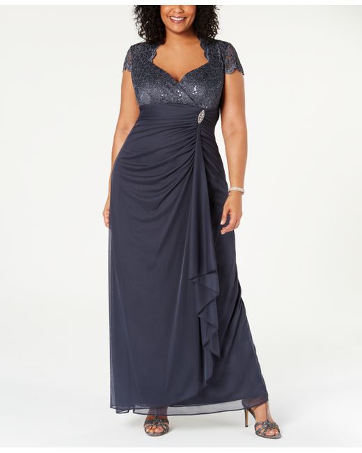 Betsy & Adam B A by Plus Sequined-Lace Ruched Gown