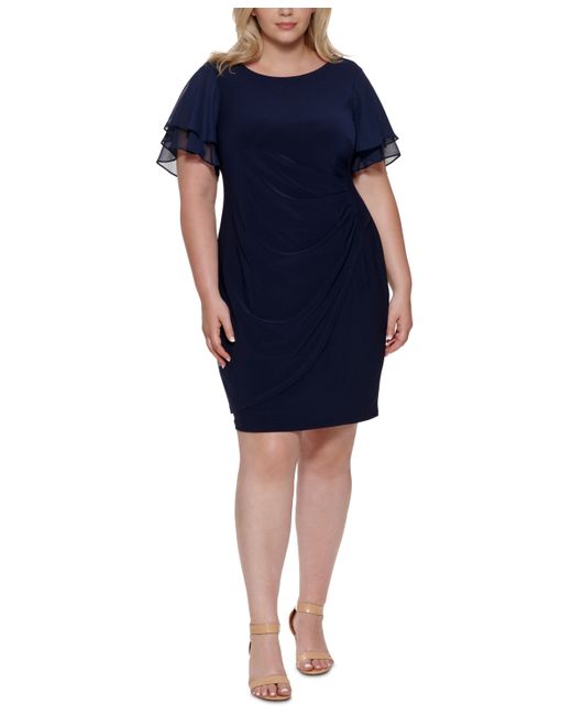 Jessica Howard Plus Flutter-Sleeve Side-Ruched Dress
