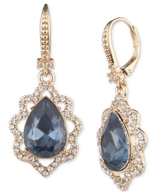 Marchesa Gold-Tone Crystal Pear-Shape Stone Drop Earrings