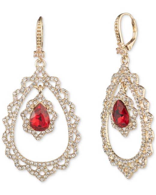 Marchesa Gold-Tone Crystal Pear-Shape Stone Orbital Drop Earrings