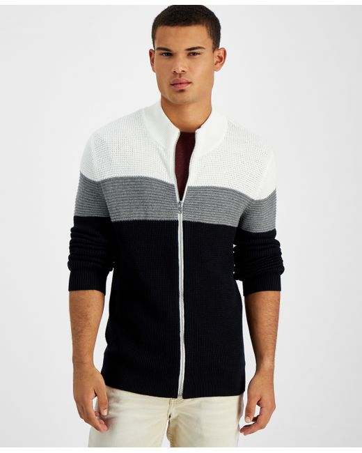 INC International Concepts Cotton Colorblocked Full-Zip Sweater Created for Macys