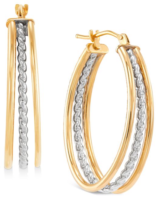 Italian Gold Triple Hoop Earrings in 10k Two-Tone Gold