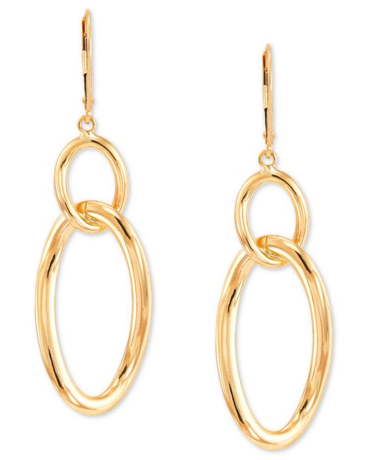 Italian Gold Circle and Oval Leverback Drop Earrings in 10k