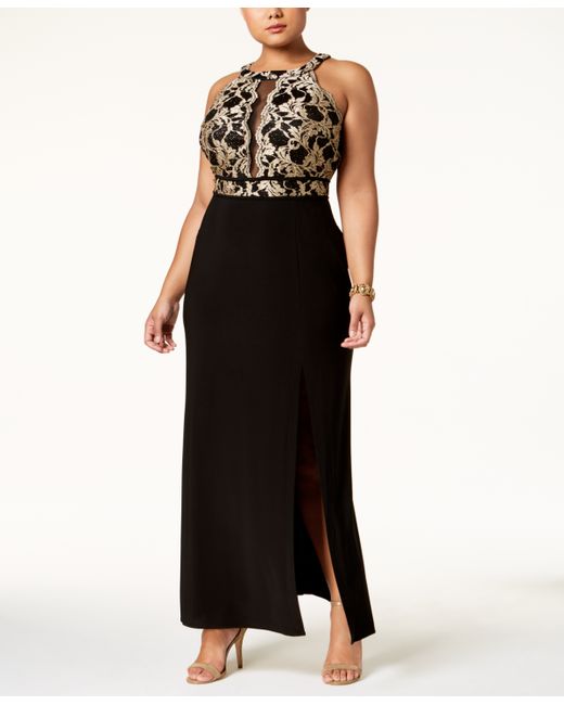 Nightway Plus Illusion-Inset Gown