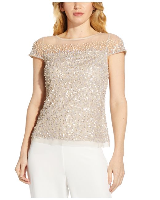 Adrianna Papell Short-Sleeve Sequined Blouse