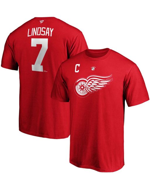 Fanatics Ted Lindsay Detroit Wings Authentic Stack Retired Player Name and Number T-shirt