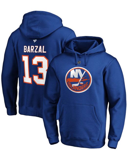 Fanatics Mathew Barzal New York Islanders Authentic Stack Name and Number Pullover Hoodie