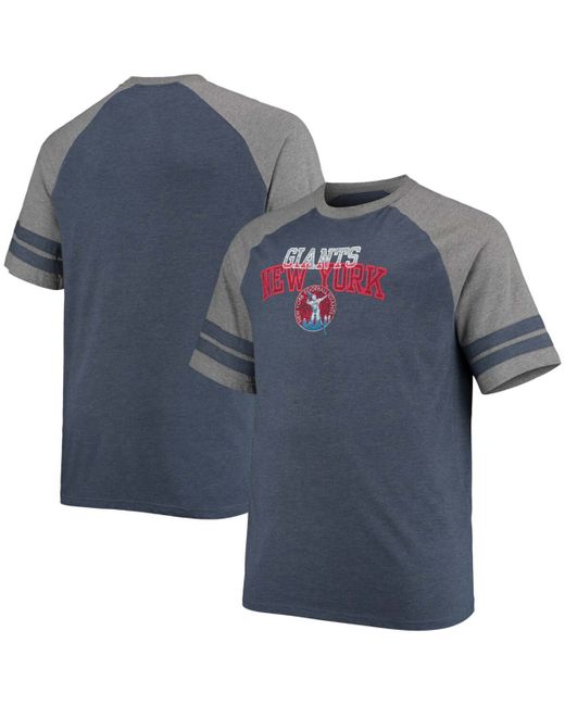 Fanatics Big and Tall Navy Heathered Gray New York Giants Throwback 2-Stripe Raglan T-shirt