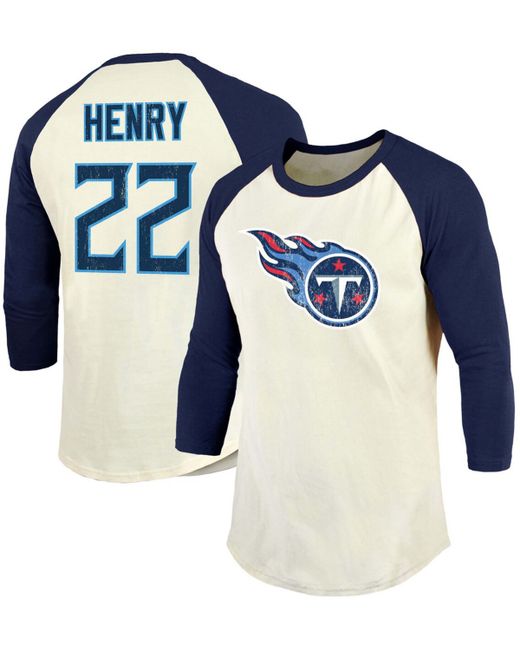 Fanatics Derrick Henry Cream Navy Tennessee Titans Vintage-like Inspired Player Name Number Raglan 3/4 Sleeve T-shirt