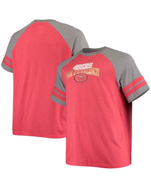 Fanatics Big and Tall Scarlet Heathered San Francisco 49Ers Two-Stripe Tri-Blend Raglan T-shirt