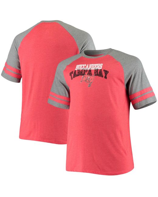 Fanatics Big and Tall Heathered Gray Tampa Bay Buccaneers Two-Stripe Tri-Blend Raglan T-shirt