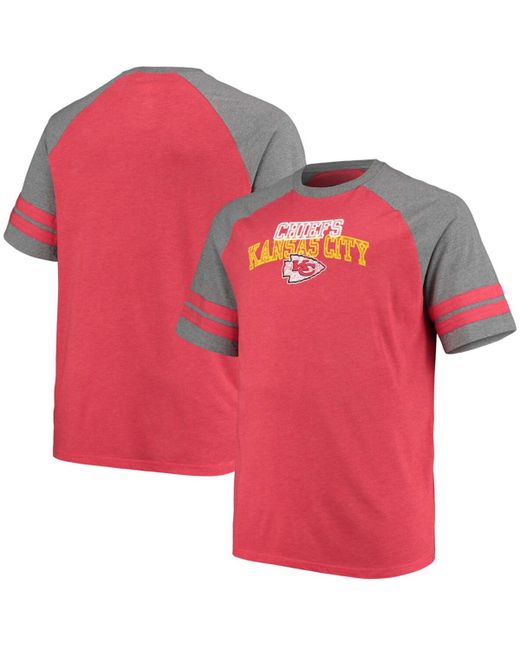 Fanatics Big and Tall Heathered Gray Kansas City Chiefs Two-Stripe Tri-Blend Raglan T-shirt