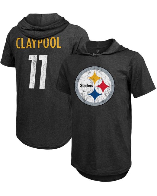 Fanatics Chase Claypool Heathered Pittsburgh Steelers Name Number Tri-Blend Hoodie T-shirt