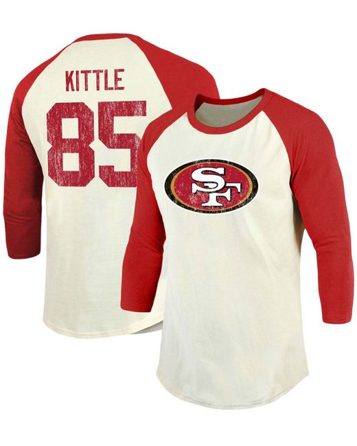 Fanatics George Kittle Cream Scarlet San Francisco 49Ers Vintage-Inspired Player Name Number Raglan 3/4 Sleeve T-shirt