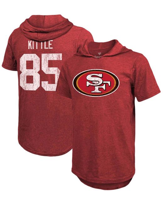 Fanatics George Kittle Heathered San Francisco 49Ers Name Number Tri-Blend Hoodie T-shirt