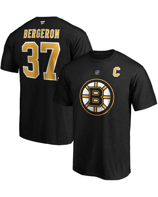 Fanatics Patrice Bergeron Boston Bruins Captain Patch Authentic Stack Name and Number T-shirt