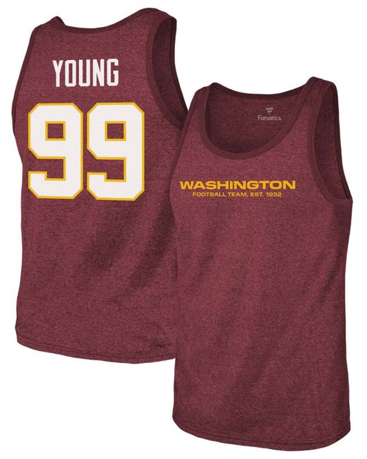 Fanatics Chase Young Heathered Washington Football Team Name Number Tri-Blend Tank Top