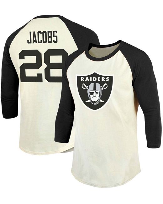Fanatics Josh Jacobs Cream Las Vegas Raiders Vintage-Inspired Player Name Number Raglan 3/4 Sleeve T-shirt