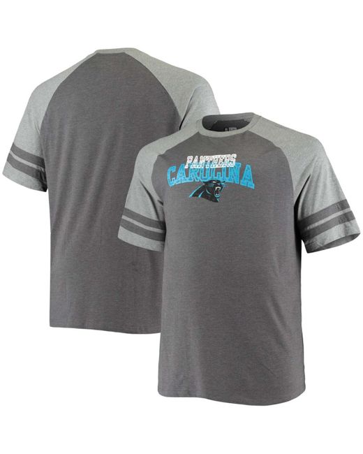 Fanatics Big and Tall Charcoal Heathered Gray Carolina Panthers Two-Stripe Tri-Blend Raglan T-shirt