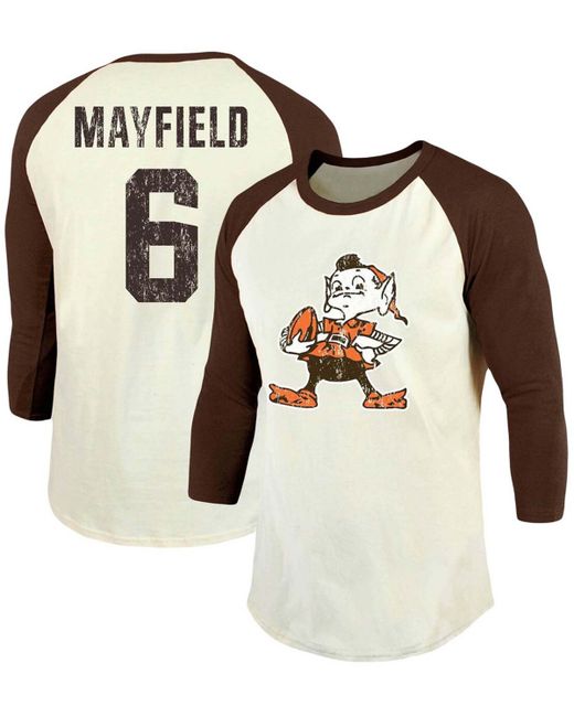 Fanatics Baker Mayfield Cream Cleveland Browns Vintage-Inspired Player Name Number Raglan 3/4 Sleeve T-shirt
