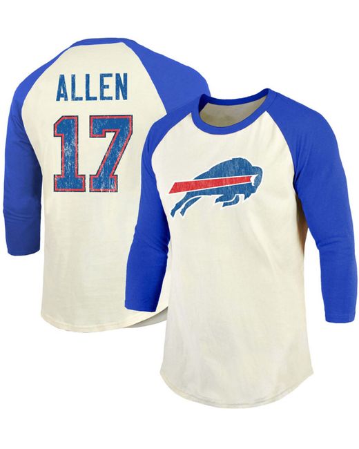 Fanatics Josh Allen Cream Royal Buffalo Bills Vintage like Inspired Player Name Number Raglan 3/4 Sleeve T-shirt