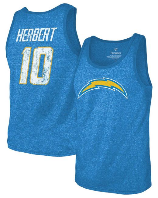 Fanatics Justin Herbert Heathered Los Angeles Chargers Name Number Tri-Blend Tank Top