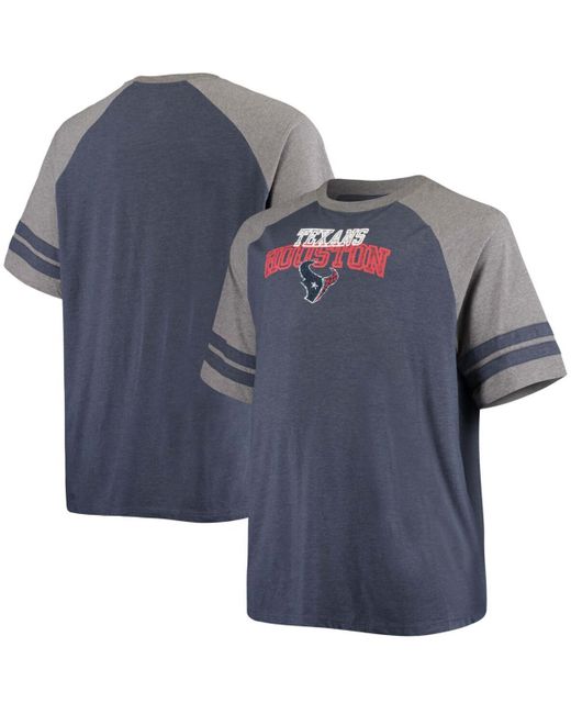 Fanatics Big and Tall Navy Heathered Gray Houston Texans Two-Stripe Tri-Blend Raglan T-shirt