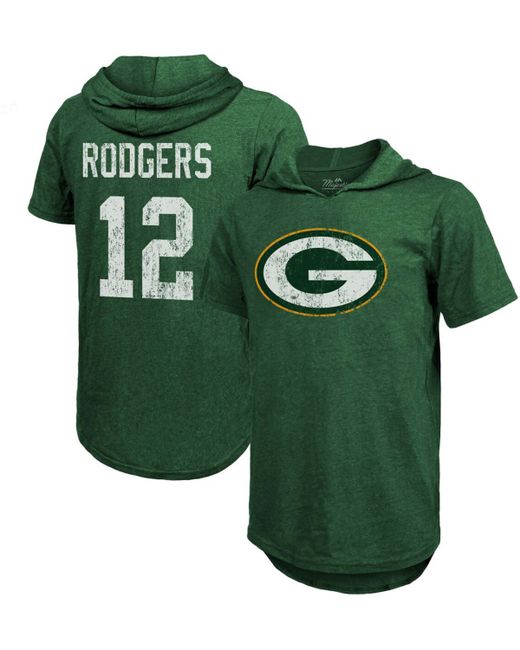 Fanatics Aaron Rodgers Bay Packers Player Name Number Tri-Blend Hoodie T-shirt