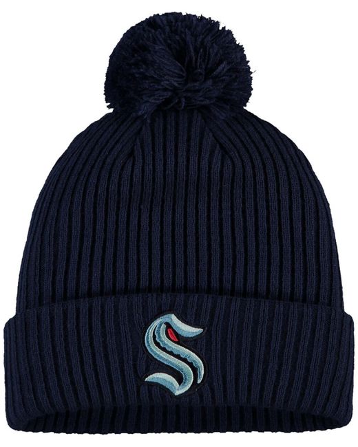 Fanatics Deep Sea Blue Seattle Kraken Primary Logo Cuffed Knit Hat with Pom