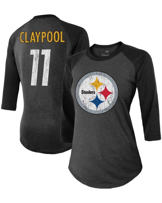 Fanatics Chase Claypool Pittsburgh Steelers Team Player Name Number Tri-Blend Raglan 3/4 Sleeve T-shirt