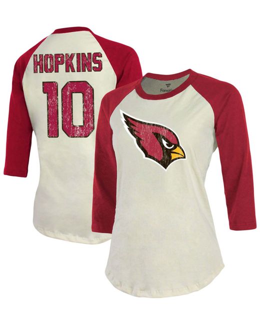 Fanatics Deandre Hopkins Cream Cardinal Arizona Cardinals Player Raglan Name Number 3/4 Sleeve T-shirt
